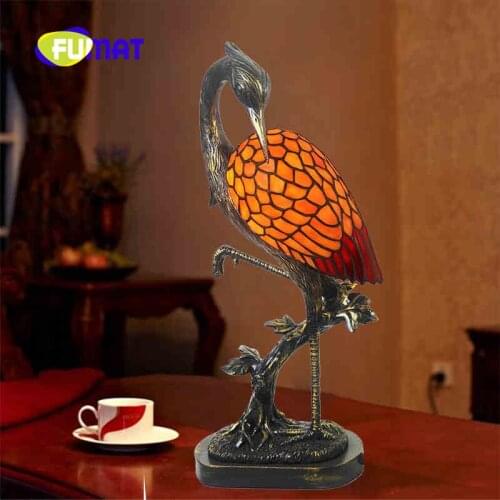 FUMAT Tiffany American Retro Study Bedroom Bedside Lamp Living room Coffee Table Lamp Creative Warm LED Lamp