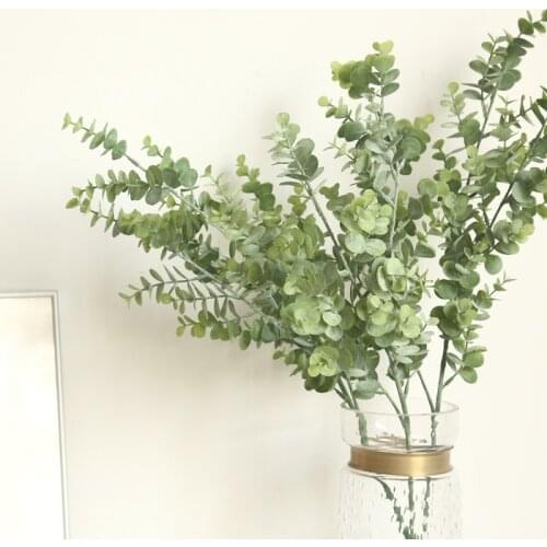 Home decor Flocked Eucalyptus Money Leaf Imitation Flowers Manufacturers Home Decoration Wedding Boquet Holder Plant