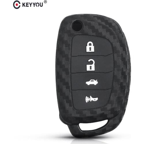 KEYYOU 10pcs Flip Carbon Fiber Silicone Key Case For Hyundai Mistra Santa Fe Sonata Tucson Accent I30 I40 I45 Key Accessories