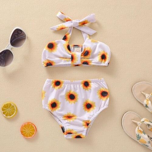 Pudcoco Newborn Baby Girl Clothes Sunflower Printed 2Pcs Suit Elastic Halter Tops with Triangle Briefs Lovely Swimsuit Seaside