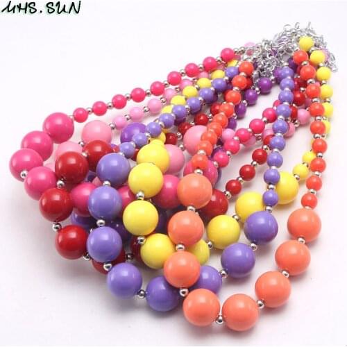 MHS.SUN Colorful Acrylic Beads Necklace Fashion Kids Girls Chunky Beaded Necklace Child Jewelry 13 Color Can Choose
