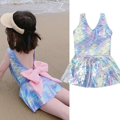 VOGUEON Baby Girl Bodysuit Bikini Toddler Infant Baby Girls Mermaid Swimsuit Swimwear Swimming Girl Bow Clothes Sequins Jumpsuit