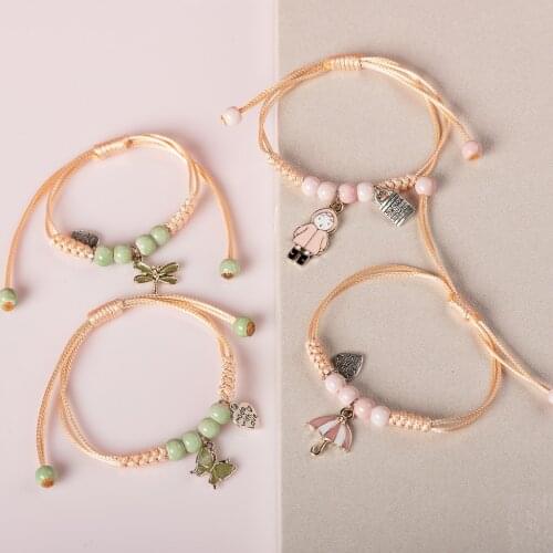 Cute Metal Drip Glaze Pendant Bracelet Hand-Wowen Gift Bracelets Bangles For women Girl Children Wholesale #MZ133