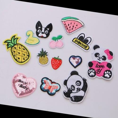 Fashion Fruit panda dog butterfly eye icon embroidery Applique Patches For kawaii clothes DIY Iron on Badges on a backpack