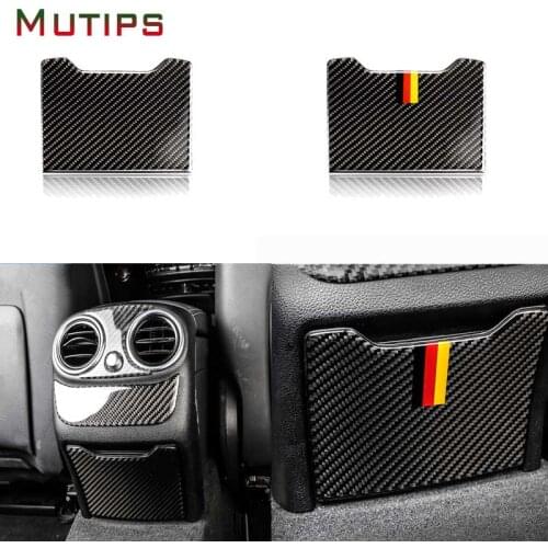 Mutips Rear Armrest Storage Box Panel Cover Trim car Carbon Fiber Sticker Accessories For Mercedes C E Class W205 C180 C200 GLC