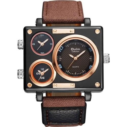 Brand OULM Original Fashion Design Canvas Big Rectangular Face 3 Japan movt Casual Quartz Wrist Watch Men Reloj Hombre Grande