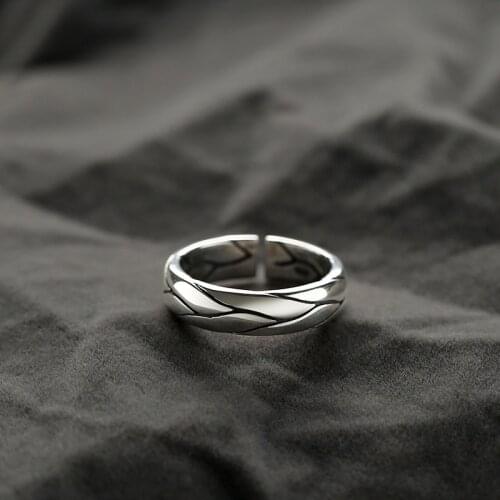 Retro Vicissitudes Single Mens Ring Domineering Open Ring Ins Hong Kong Style Cooperized Silver Large Ring