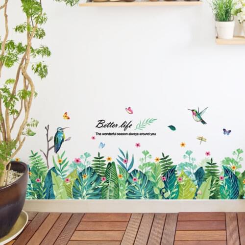 Plant Leaves Wall Sticker DIY Green Grass Wall Decals for Living Room Kids Bedroom Kitchen Home Decoration