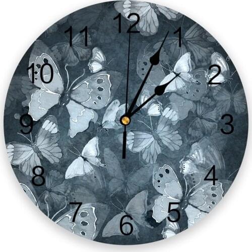 Hand Draw Butterfly 3d Wall Clock Modern Design Farmhouse Decor Kitchen Vintage PVC Round Clock Living Room Decoration