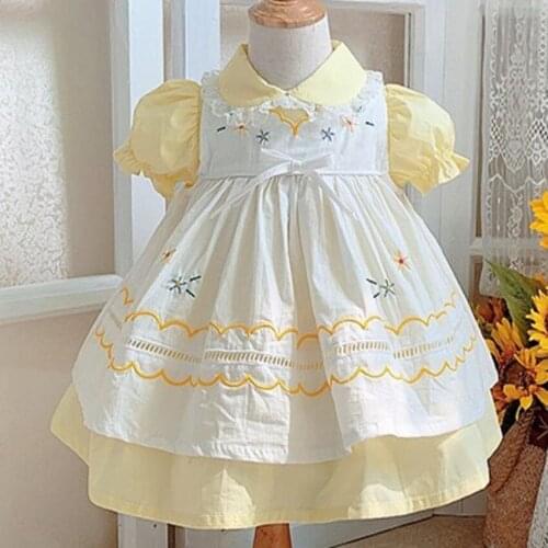 Baby girl vintage summer lolita Spanish cute layered princess dress kids peter pan collar lace stitching party dress