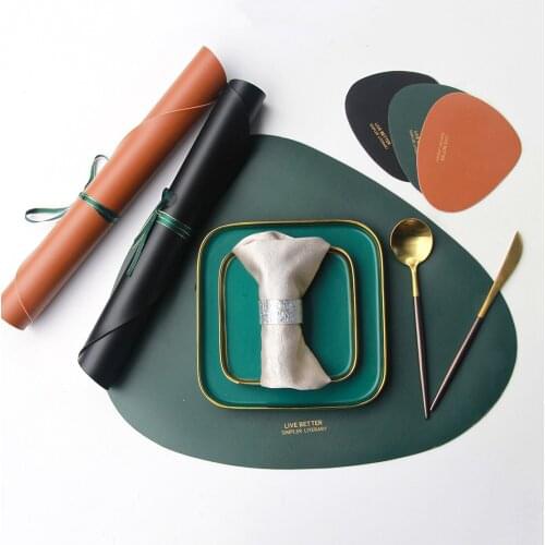 Placemat Table Mat Tableware Pad PU Leather Waterproof Heat Insulation Non-Slip Placemat Soft Black Brown Washable Bowl Coaster