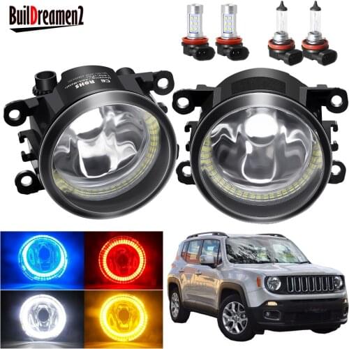 Angel Eye Fog Light Assembly For Jeep Renegade BU 2015 2016 2017 2018 Car H11 Front Bumper Fog Lamp with Halo Ring DRL 12V