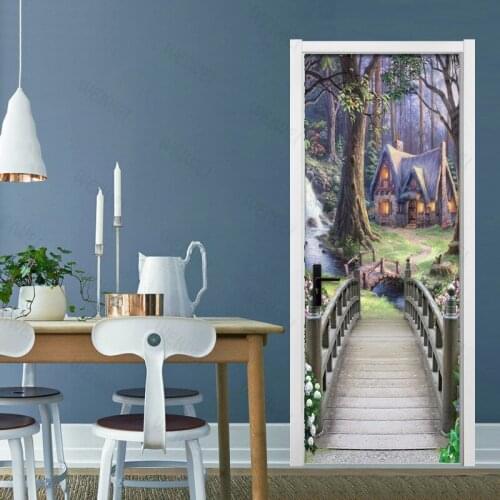PVC Self Adhesive Waterproof 3D Wallpaper Fairy Forest Photo Wall Mural Door Sticker Living Room Kids Bedroom Home Decor Sticker