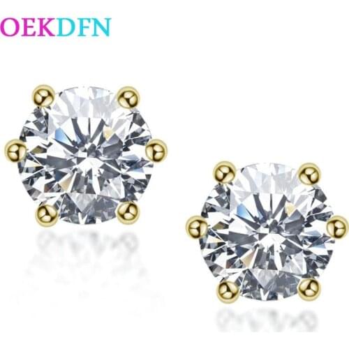 OEKDFN Luxury 925 Sterling Silver Earrings Round Cut Created Moissanite Gemstone Diamonds White Gold Earrings Women Fine Jewelry