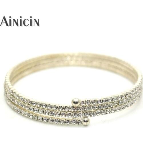 Silver Plating Tennis Bracelet Multi-Layers Elastic Bangles White CZ Stone Rhinestone Crystal Prong Setting Party Women Jewelry