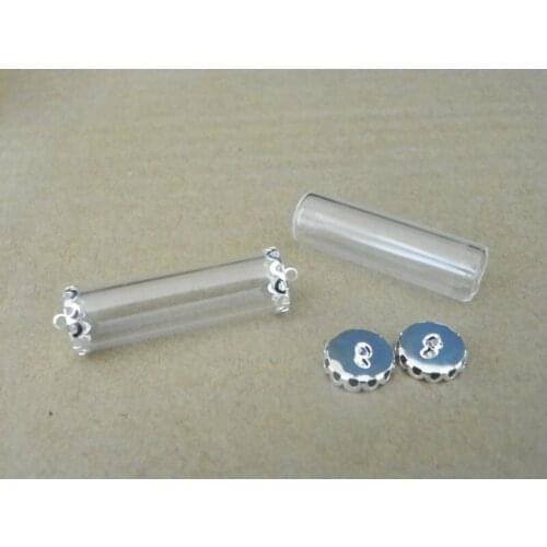 40x12mm Tube shap glass globe with two same flower ring base for silver base no filler glass globe Diy jewelry pendant