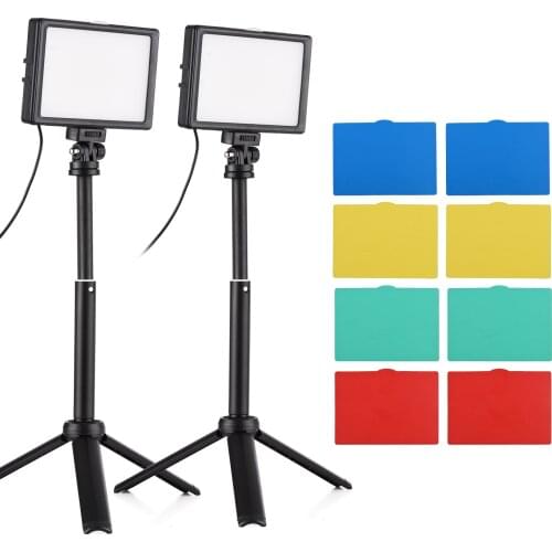 15W LED Video Light Set Desktop Photography Fill Light Bi-Color CRI95 USB Power Supply w/ Color Filters for Vlog Video Shooting