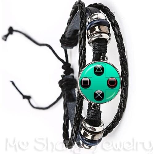 Vintage Video Game Controller Bracelet Cool Men Gaming Gamer Jewelry Gift Controller Gamepad Black/Brown Leather Bangle Gift