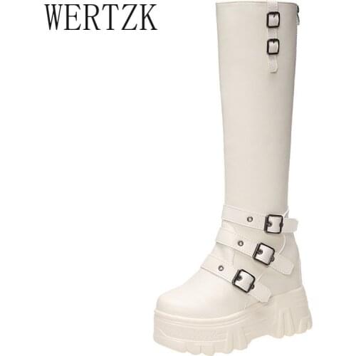 Spring Autumn Knee High Boots Women Chunky Platform PU Leather Booties Ladies Thick Bottom Height Increasing Long Botas 10cm