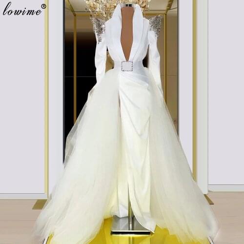 High Fashion White Muslim Evening Dresses Long Kaftan Couture Runaway Red Carpet Dresses Woman Party Night Formal Gowns Vestidos