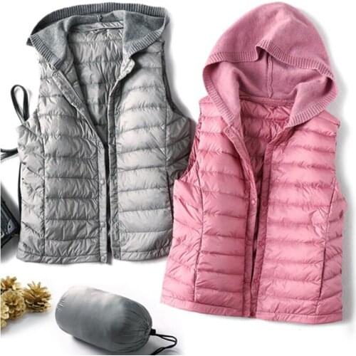 Winter Plus Size S-3XL Hooded Duck Down Vest Women Ultra Light Short Jackets Casual Autumn Thin Slim Waistcoat