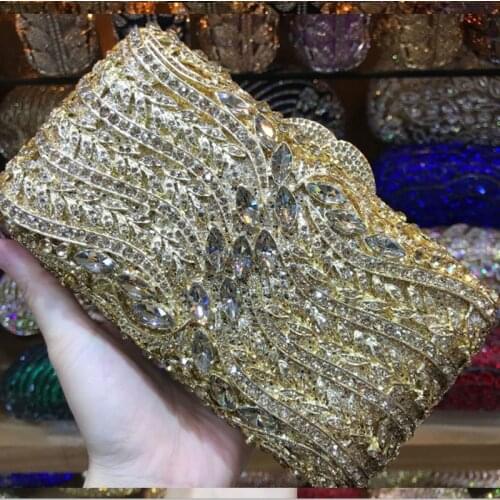 Gold blue Crystal Evening Minaudiere purple Clutch coin phone card Purse Women Wedding Party Diamond Handbag Metal Clutches Bag