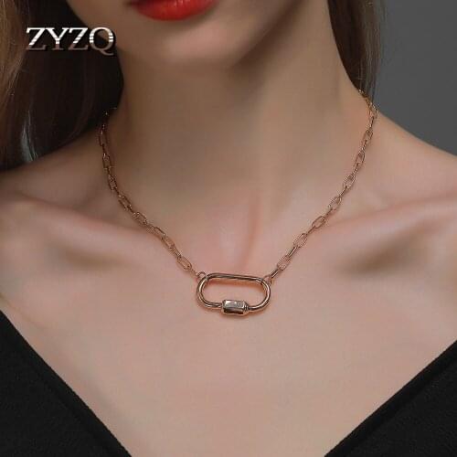 ZYZQ Fashion OL Screw Buckle Necklace For Women Hip Hop Metal Ellipse Carabiner Cavicle Chain Trend All Have Couple Accessories