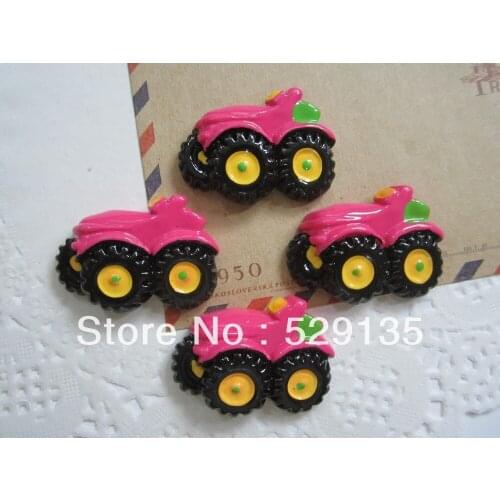 Resin Pink Tractor, Resin Cabochons for Jewelry Accessory Hair Bow Center (32*24mm)