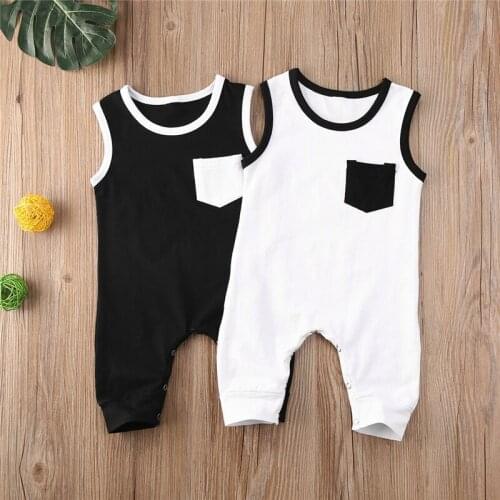 2020 Summer Casual Newborn Infant Baby Girl Boy Cotton Pocket Romper Sleeveless One-Pieces Jumpsuit Outfits Baby Sunsuit