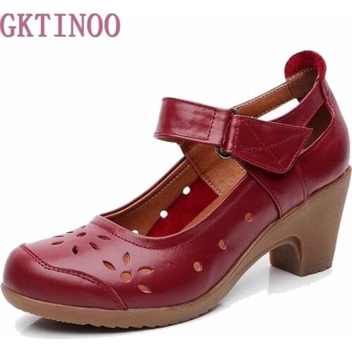2020 Spring Autumn Shoes Woman 100% Genuine Leather Women Pumps Lady Leather Round Toe Platform Shallow Mouth Shoes Size 34-41