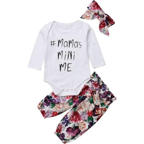 3Pcs Baby Girl Clothes Set Floral Newborn Set Cotton Romper Tops Pants Headband Infant Girls Clothing Set Winter Baby Costume