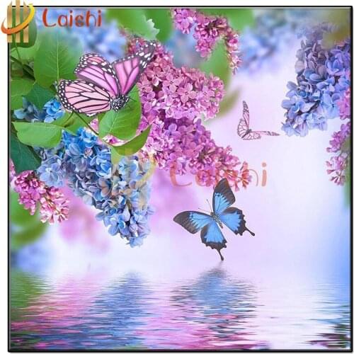5D diamond painting Water surface, butterfly, lilac cross stitch full square round diamond Emeroidery mosaic painting home decor