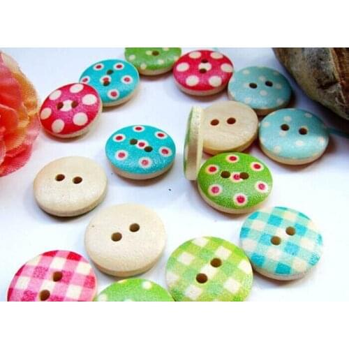 200 Mixed Multicolor 15mm polka dot small polka dot rustic plaid handmade diy accessories small wooden buttons