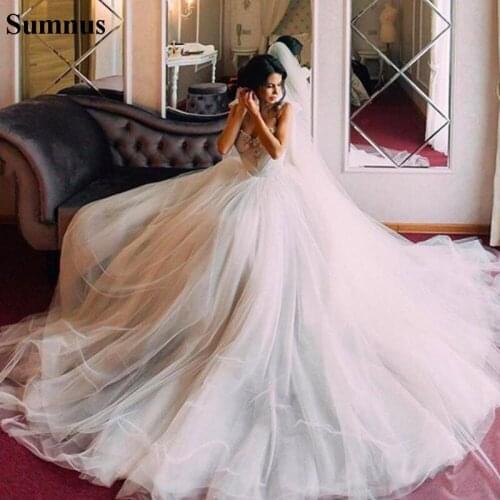 Sumnus Ball Gown Wedding Dress 2021 Lace Appliques Tulle Long Chapel Bridal Dresses Princess vestidos de noiva