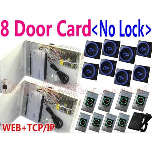 8 Door All-in-PSU Power+8 RFID EM readers+8 No Touch Exit Button 8 Door Access Controller Network TCPIP Web Control+Card Issuer