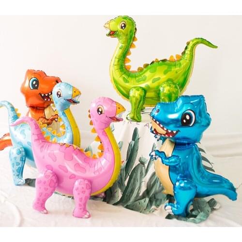 Large 4D Walking Dinosaur Theme Foil Balloons Jurassic Party Supplies Kids Birthdays Decor Green Standind Dragon Kids Toys