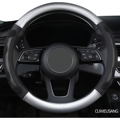 CUWEUSANG Carbon Fiber Leather Car Steering Wheel Cover For Skoda Octavia Kodiaq Rapid Fabia Yeti Karoq