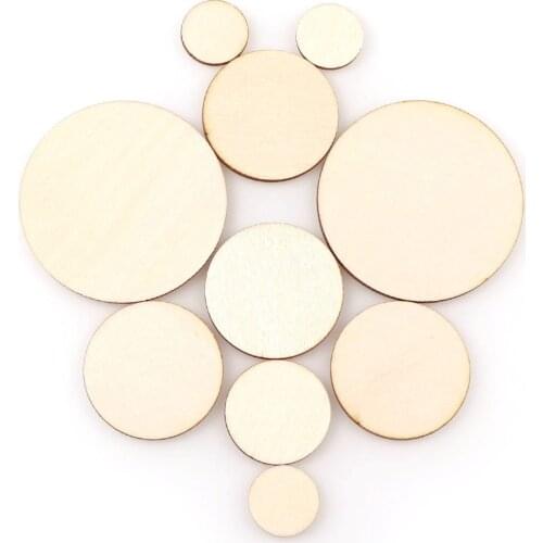 20-60mm 1 Pack Nature Unfinished Wood Chip Round Polished Base Handmade Wood DIY Handicrafts Wedding Party Painting Decoration