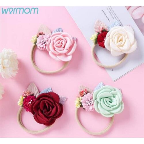 Warmom Childrens Hair Accessories Handmade Fabric Stitching Head Flower Seamless Nylon Baby Hairband