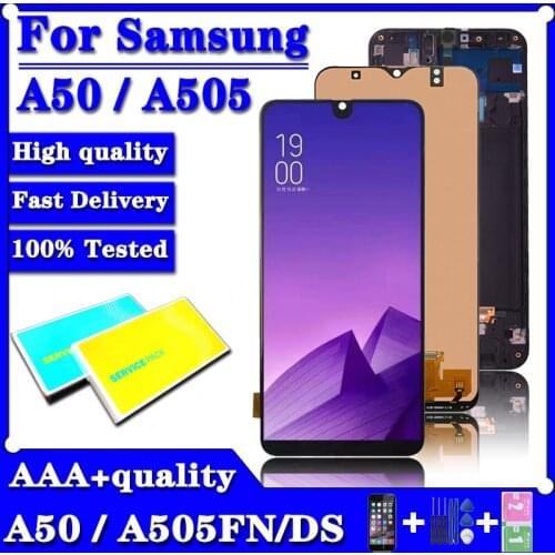 100%AAA Display For Samsung Galaxy A50 SM-A505FN/DS A505F/DS A505 LCD Touch Screen Digitizer With Frame For Samsung A50 lcd