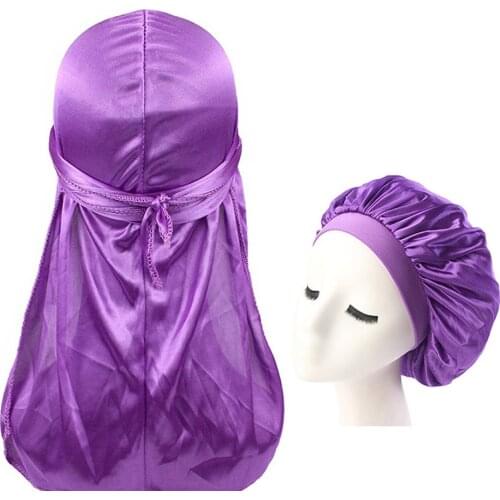Durags and Bonnets Suitable Men and Women Long Tail Silky Durag and Bonnet For Couple Comfortable Chemo Cap