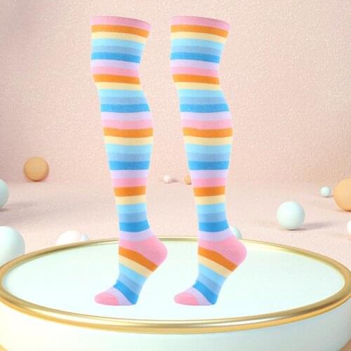 High Elasticity Anti-slip Mexican Theme Party Rainbow Striped Socks for Female