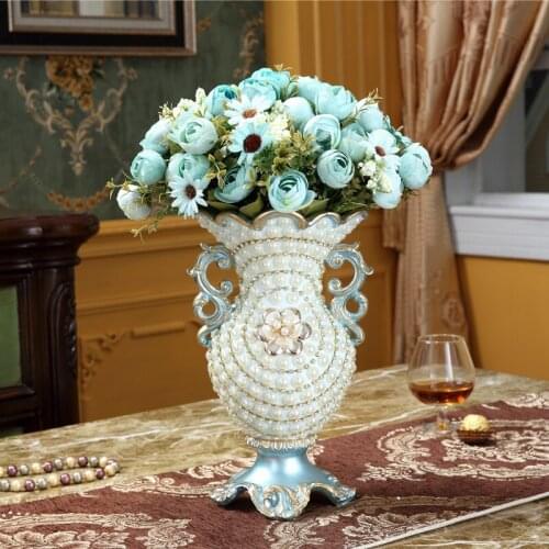 European Resin Diamond Vase Decoration Home Livingroom TV Cabinet Flower Arrangement Figurines Crafts Hotel Desktop Ornaments