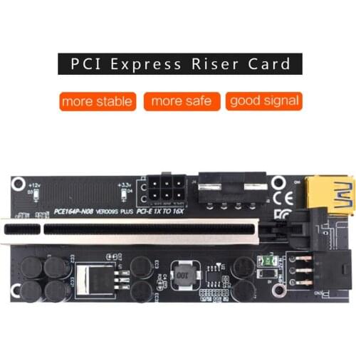PCI-E Riser Card VER009S Plus USB 3.0 Cable Express 1x to 16x Extender Riser Adapter Card for GPU Miner Bitcoin BTC Mining