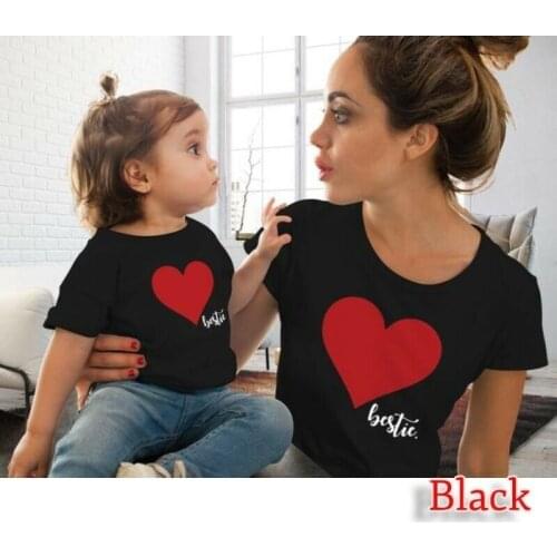 Family Matching Outfits Mother and Daughter T-shirt Short Sleeve Heart Printed Tops Women Girls Summer Clothes Causal Outfits