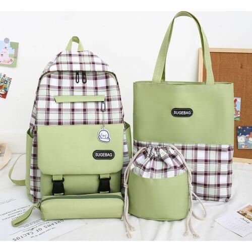 Korean School Bag 4-piece Leisure Backpack for Middle School and High School Students