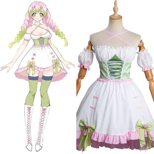 Anime Demon Slayer Kanroji Mitsuri Cosplay Costume Lolita Dress Outfits Halloween Carnival Suit