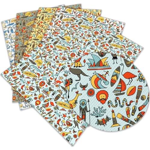 Australia Day Printed Faux Leather Fabric Sheet for Making Hair Bow Handbags Sewing Crafting Party Decor DIY Projects 22X30 cm