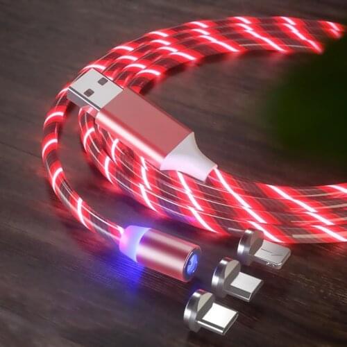 Magnetic Charging Mobile Phone Cable Flow Luminous Lighting Cord Charger Wire For Samsung LED Micro USB Type C For iphone Xiaomi