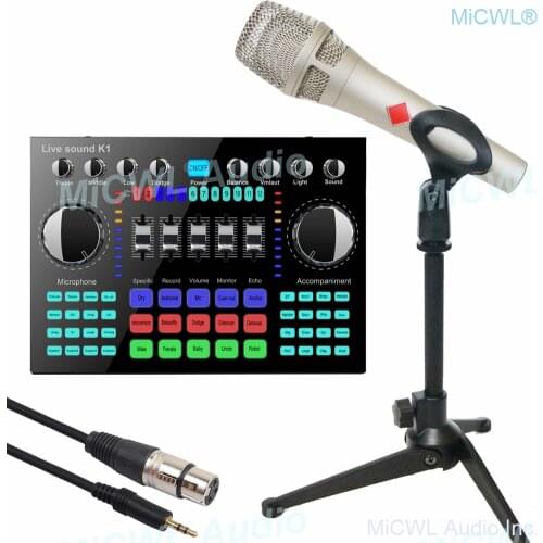 MiCWL Digital Audio Mixer Live Sound Card Mixing Console KMS105 Cardioid Vocal Microphone for Computer Phone Network Live Video